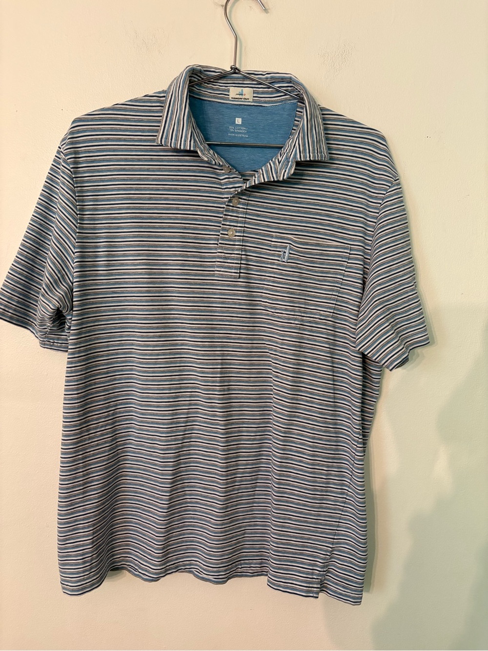 johnnie-O Blue and White Striped Polo